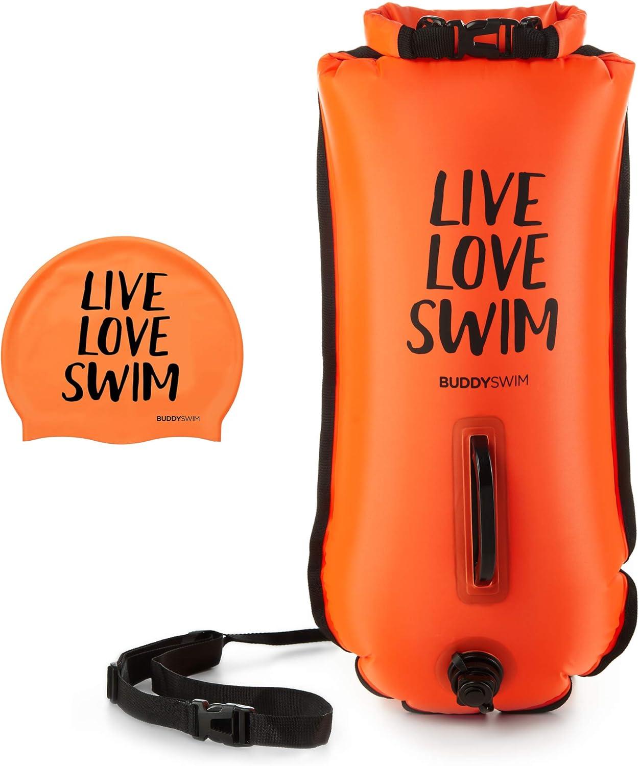Buddyswim Schwimmboje Drybag 2 Liter Sicherheitsboje Boje Open Water Bademütze