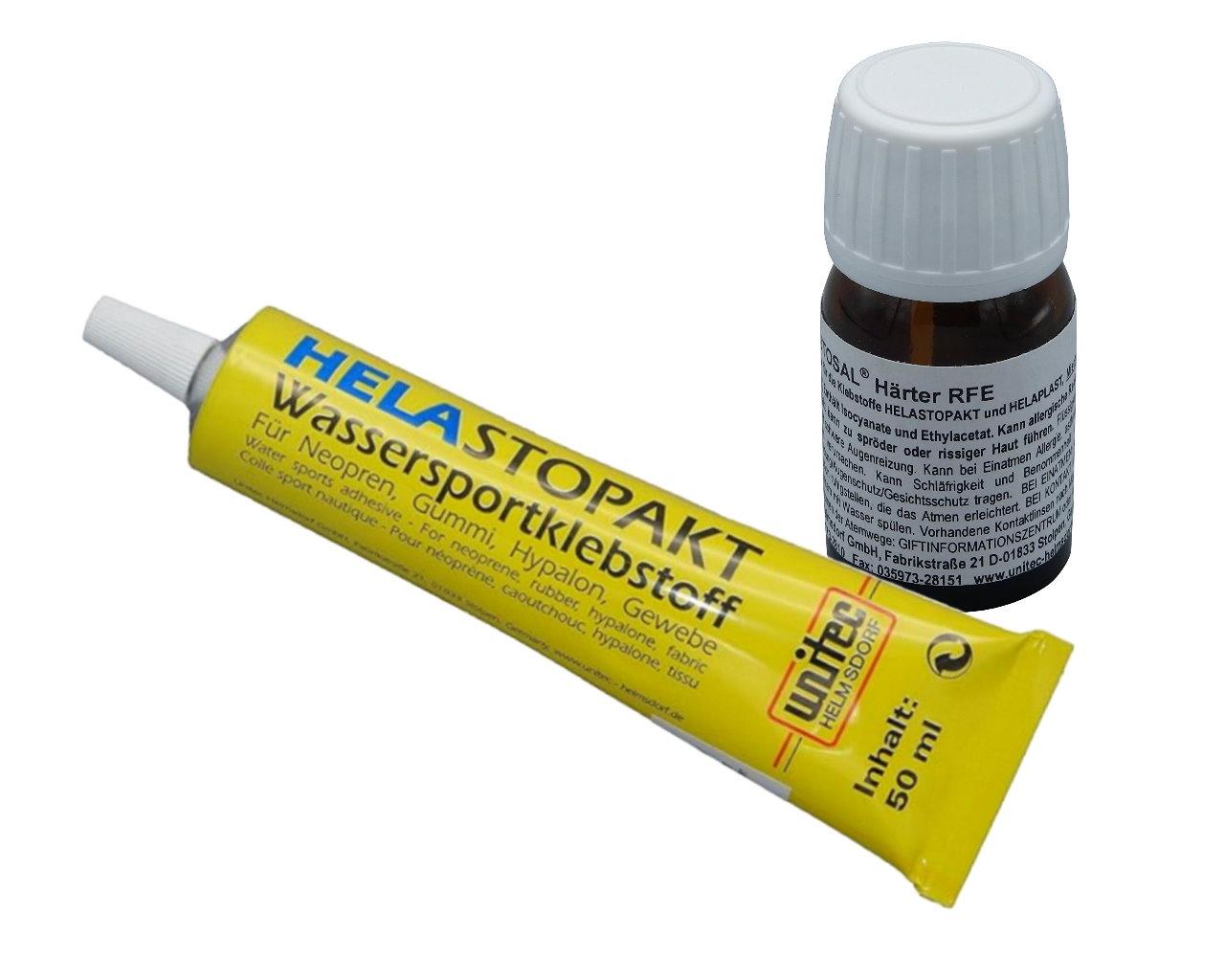 HELASTOPAKT Wassersportklebstoff Tube Deckpad SUP Kleber ELASTOSAL Härter RFE - Menge: 50g + 10g HÄRTER