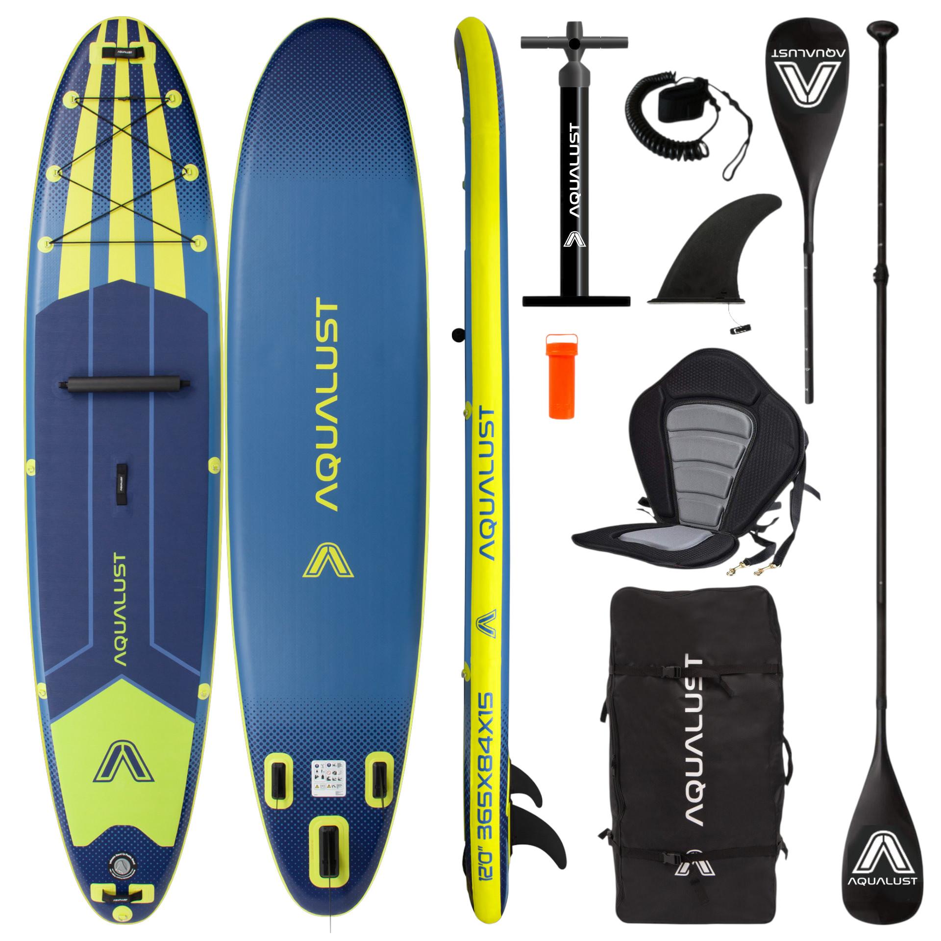 AQUALUST 12.0 iSUP Board Stand Up Paddle Surfboard aufblasbar Komplettset 365cm