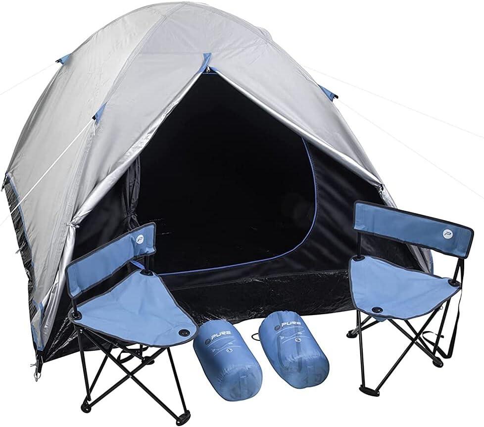 Camping Komplettset 2 Personen Zelt Schlafsäcke Stühle Outdoor Set