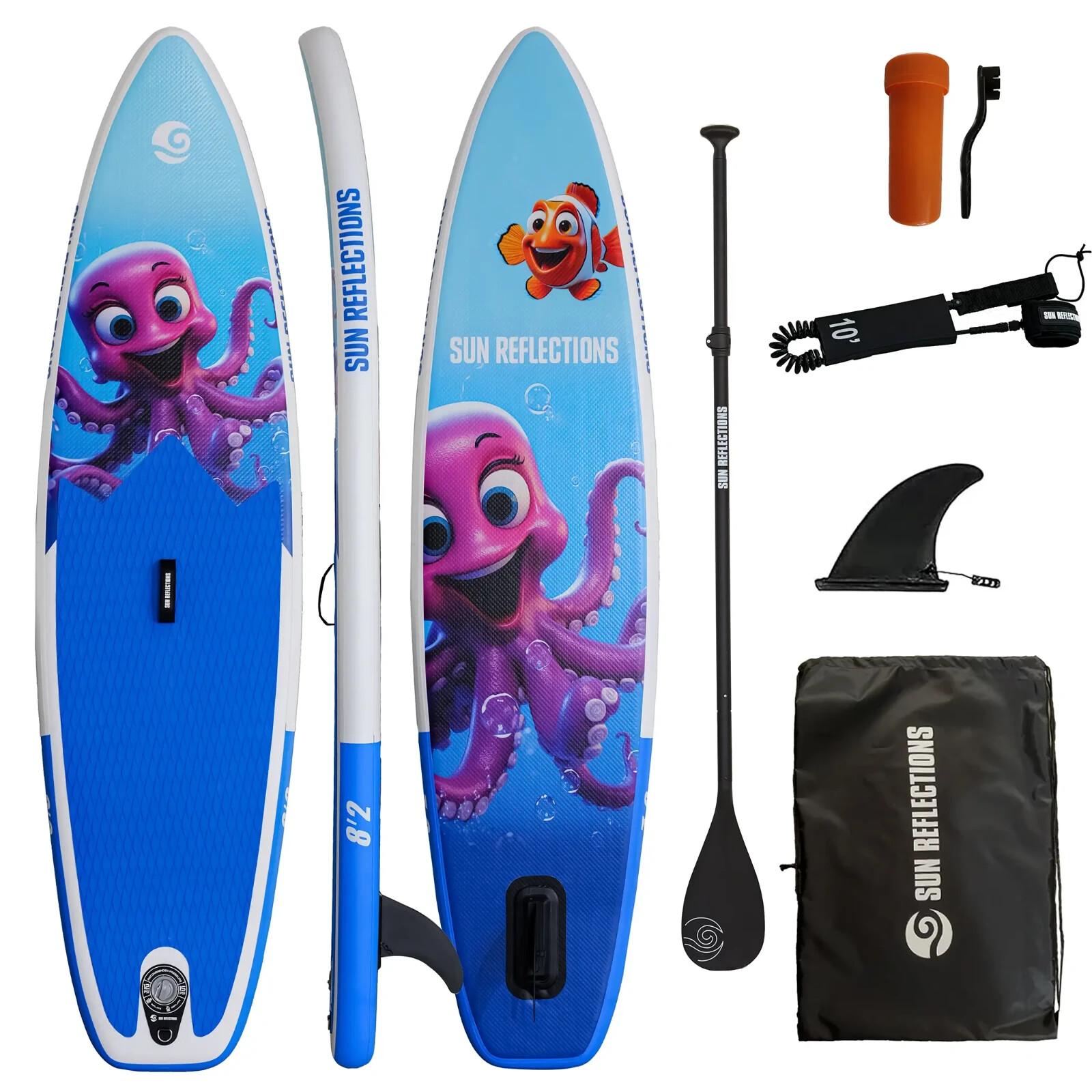Sun Reflections Kids SUP 8'2 aufblasbar Kinder Board Paddel Set 250x66x10cm - Farbe: OCTOPUS (250x66cm)