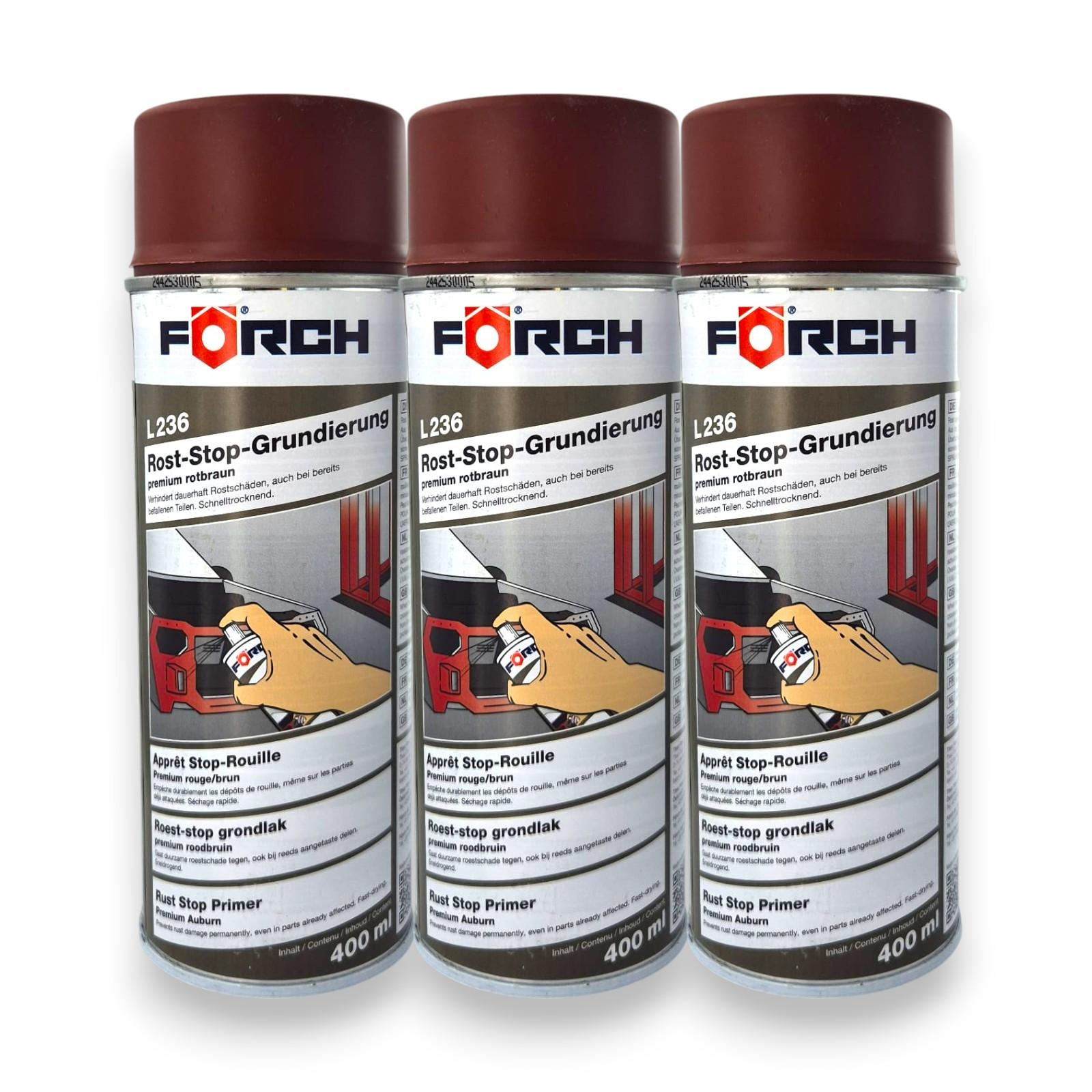 3x Förch Rost Stop Grundierung L236 Rostschutzspray Premium rotbraun 400ml